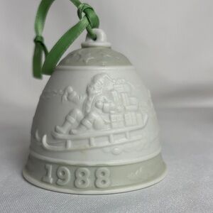 Lladro vintage 1988 Holiday Bell Ornament with Green Ribbon